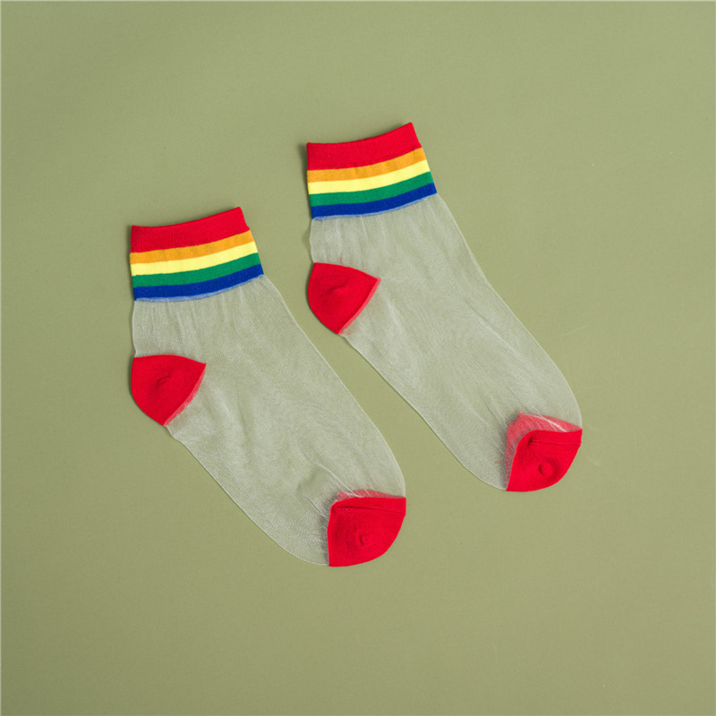 Spring Summer Fashion Rainbow Glass Silk Socks Lady Socks Stockings Thin Transparent Silk Ankle Stockings